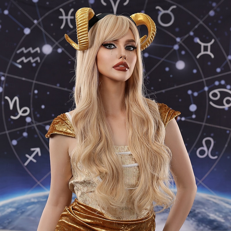 Synthetic Wig Uniforms Career Costumes Princess Curly Wavy Middle Part Layered Haircut Machine Made Wig 24 inch Light Blonde Synthetic Hair Women's Cosplay Party Fashion Blonde3