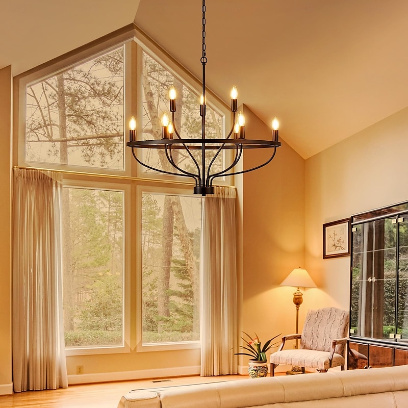 LED Pendant Light 6/9/12-Light Industrial Vintage Large Round Rustic Candle Chandelier for Living Room Bedroom 110-240V3