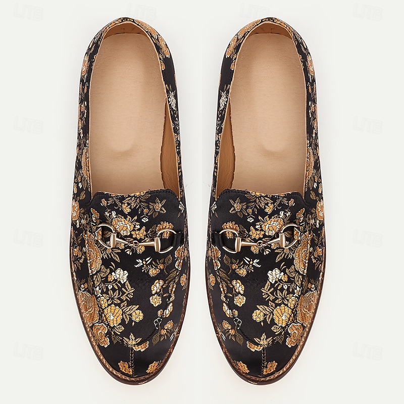 Men's Floral Jacquard Loafers - Vintage Floral Pattern, Elegant Design for Formal Events and Casual Wear4