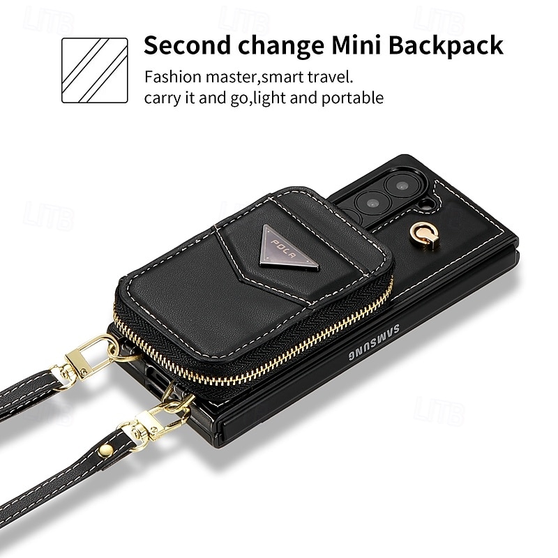 Phone Case For Samsung Galaxy Z Fold 6 Wallet Case with Stand Holder Zipper Full Body Protective Retro Genuine Leather4