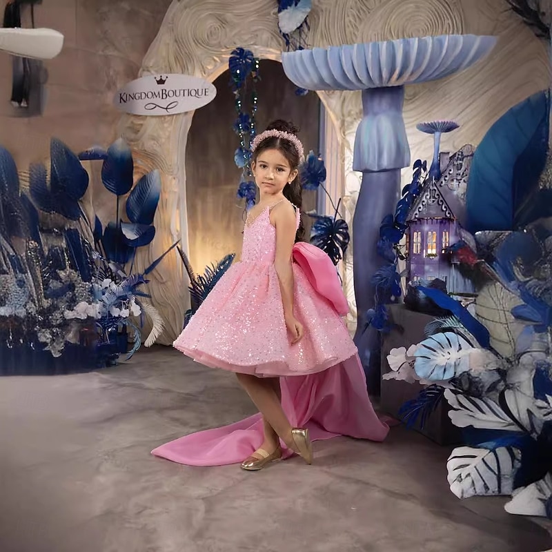 Kids Girls' Party Dress Solid Color 3/4 Length Sleeve Performance Mesh Princess Sweet Mesh Mid-Calf Sheath Dress Tulle Dress Summer Spring Fall 4-12 Years Pink Sky Blue3