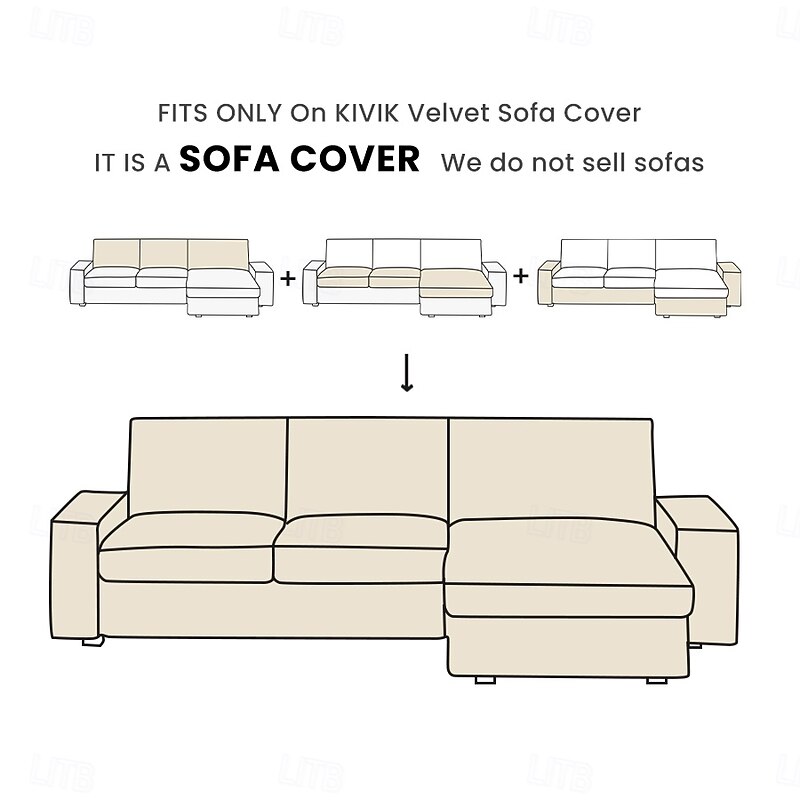 Velvet Sofa Cover 3 Seater 4 Seater with Armrests L Shaped Solid Color Quilted Velvet Slipcovers  KIVcover LITB PRIME cover2