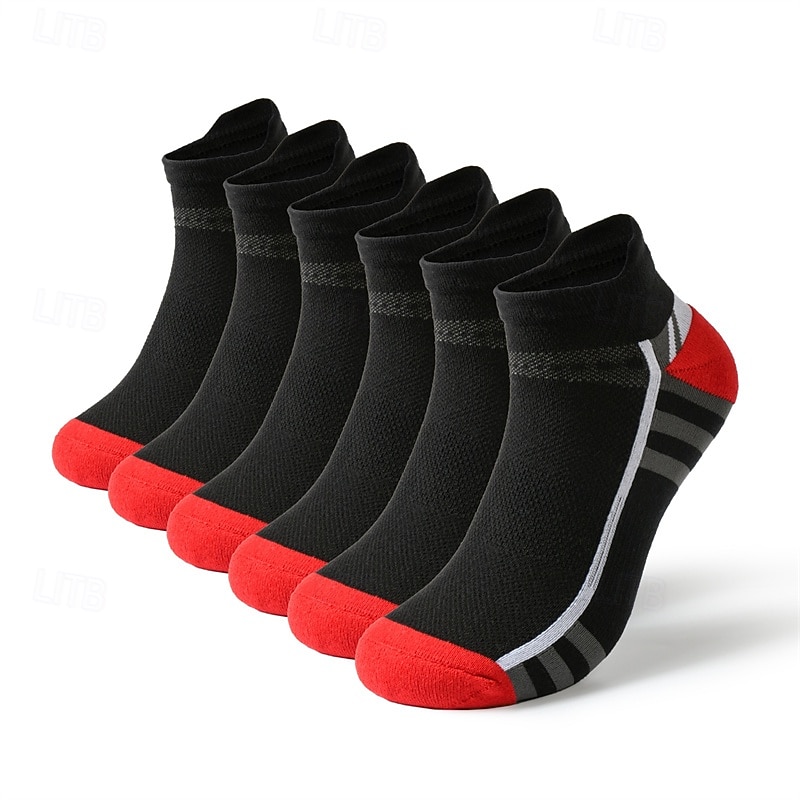 Men's 6 Pairs Multi Packs Socks Running Socks Casual Socks Black Red Color Color Block Sports & Outdoor Daily Vacation Basic Medium Spring Fall Fashion Casual2