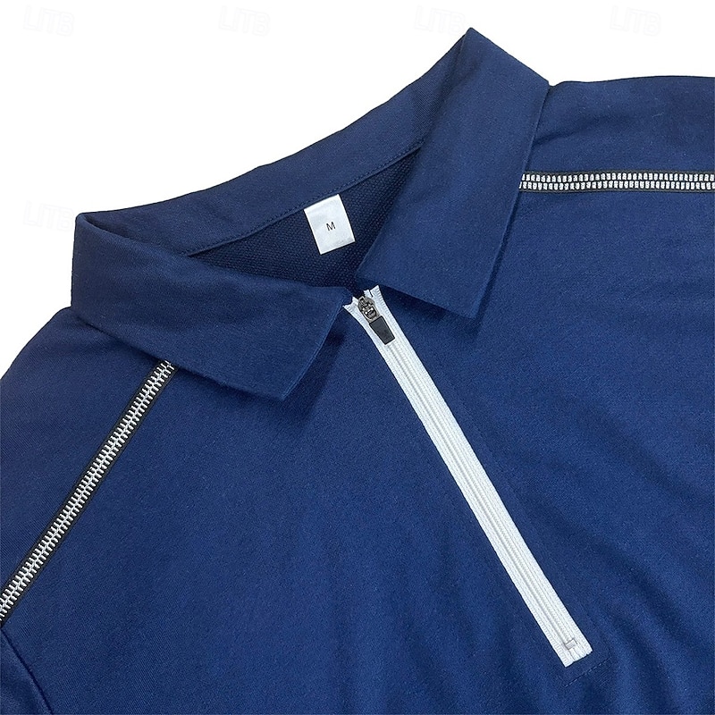 Men's Golf Shirt American Flag Polo Shirt Work Daily Wear Quarter Zip Long Sleeve Fashion Comfortable National Flag Embroidery Zip Up Spring &  Fall Regular Fit Black White Navy Blue Army Green Golf2