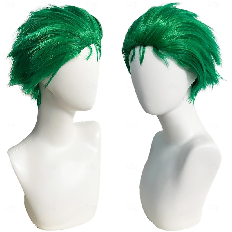 Green Spiky Short Wig Layered Wig for Men for Anime Cospaly Costume Staight Synthetic Wig for Carnival Christmas Event with Wig Cap St.Patrick's Day Wigs2