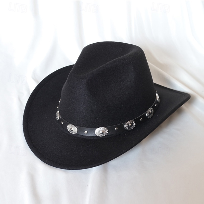Solid Color Unisex Punk Western Cowboy Hat With Knitted Felt
