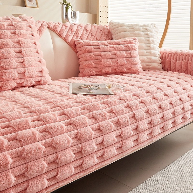 Fluffy Plush Striped Furniture Protector Couch Cover - Ultra-Soft and Cozy Fabric - Stylish Striped Design - Shields Your Sofa from Spills, Stains, and Scratches - Enhances Comfort and Decor4