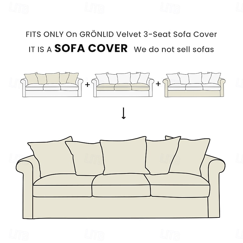 Velvet 3-Seat Sofa Cover Solid Color Quilted Velvet Slipcovers  GRONLcover LITB PRIME cover2