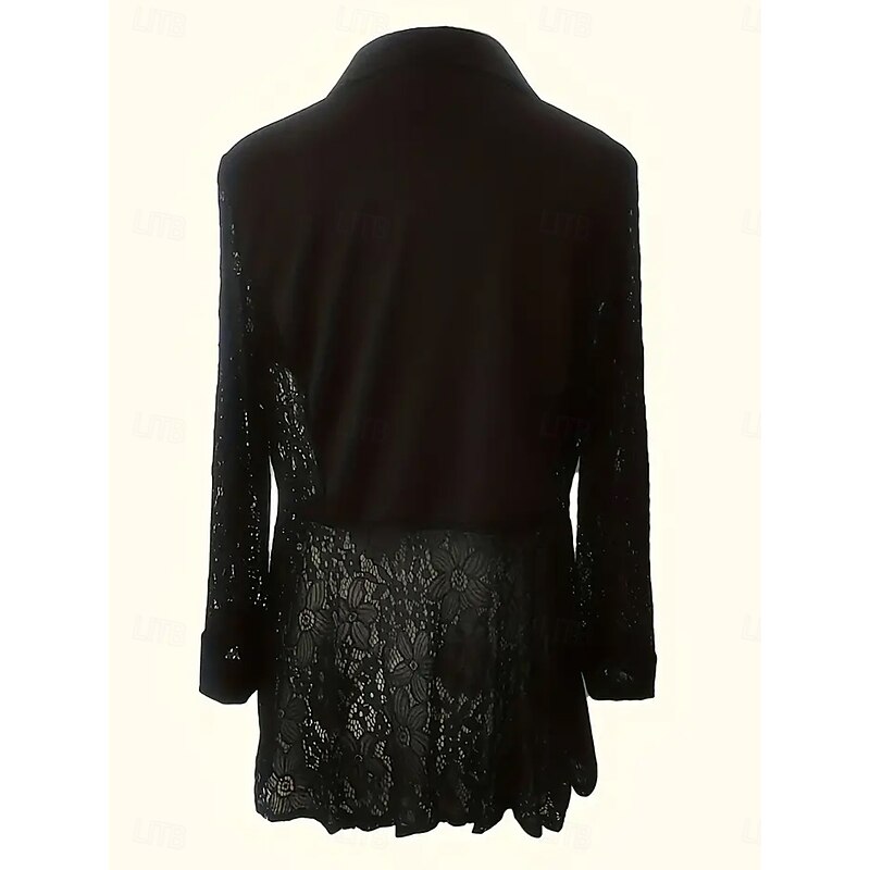 Women's Blazer Formal Patchwork Solid Color Casual / Daily Fashion Regular Fit Outerwear Long Sleeve Spring Black S3