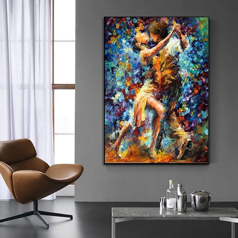 Handmade Oil Painting Canvas Wall Art Decoration Figure Abstract Knife Drawing Colorful Dance for Home Decor Rolled Frameless Unstretched Painting4