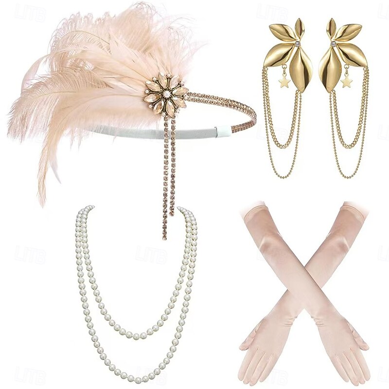 Vintage 1920s The Great Gatsby Flapper Headband Accesories Set Charleston Wedding Guest Feather Fashion Fancy Dress Women's Masquerade Wedding Reception Bachelorette Party Festival Adults' Bracelet2