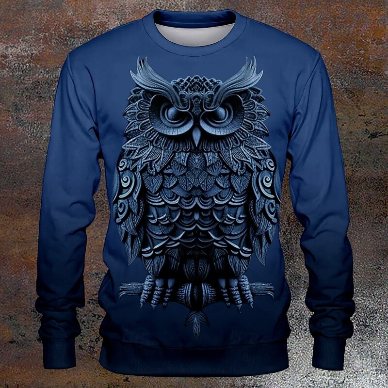 Halloween Men's Owl Hoodies Sweatshirt Long Sleeve Sweatshirt Crew Neck Fashion Cowboy 3D Print Fall Winter3