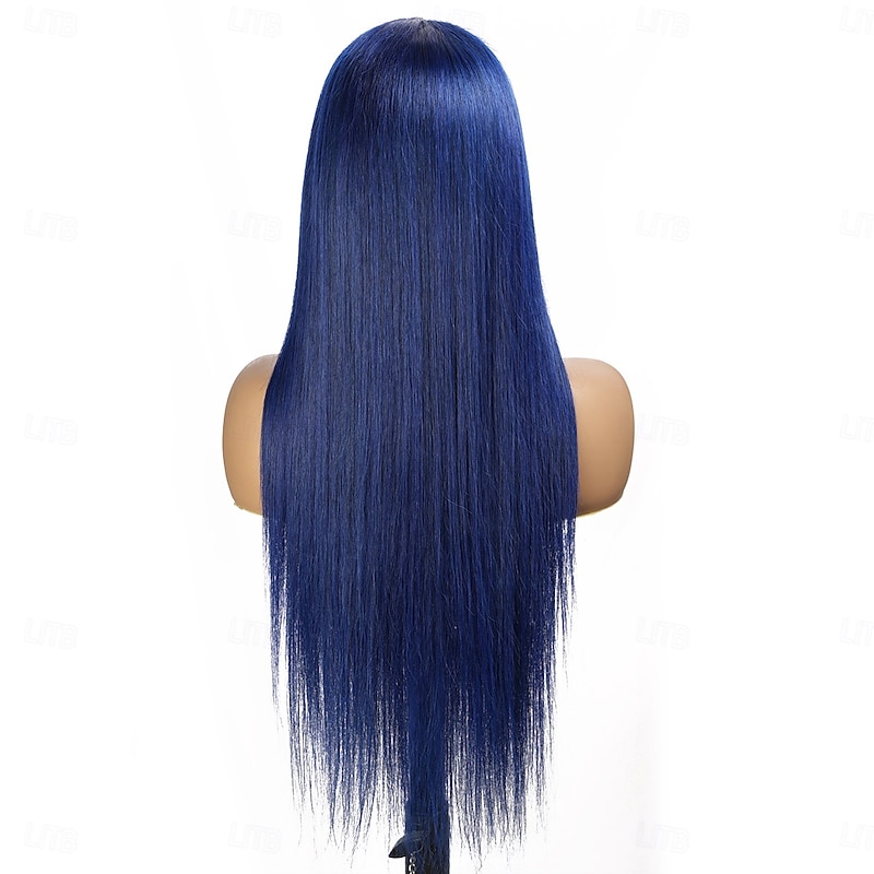 13x4 Blue Color Lace Front Human Hair Wig Straight Hair Transparent Front Lace Wig 150% Density2