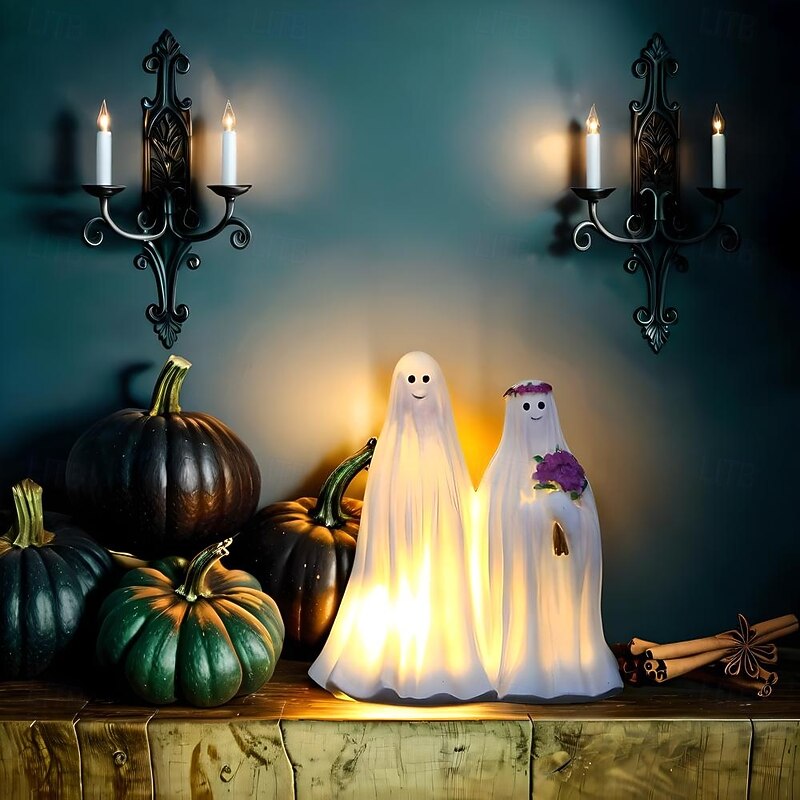 Halloween Decorations Lighted Ghost Night Light, Bride and Groom Figurine Light Up Resin Ornaments, Spooky Home Decor, Perfect for Party Decorations 1Set3