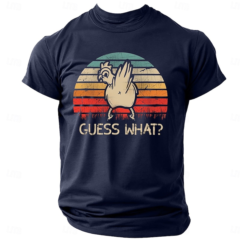 Men's Animal Rooster Letter Printed Funny T Shirt Tee Top 100% Cotton Short Sleeve Graphic Shirt Black Dark Blue Comfortable Tee Street Sports Outdoor Fashion Designer Clothing2