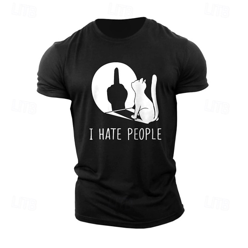 Men's Animal Cat Letter Printed Funny T Shirt Tee Top 100% Cotton Short Sleeve Graphic Shirt Black Dark Blue Comfortable Tee Street Sports Outdoor Fashion Designer Clothing2