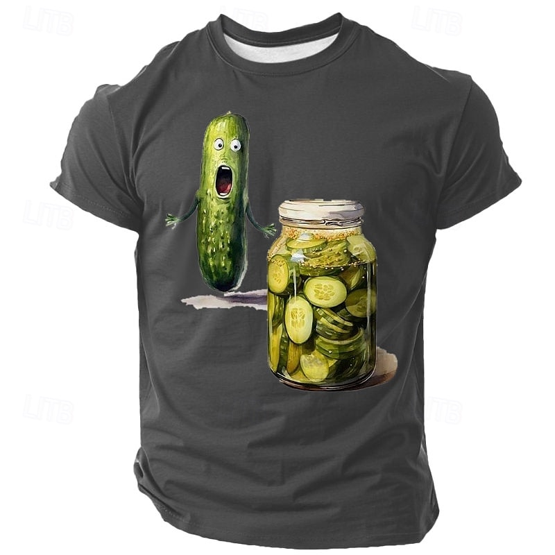 Men's Funny Screaming Cucumber Pickle Jar Graphic T-Shirt Short Sleeve3