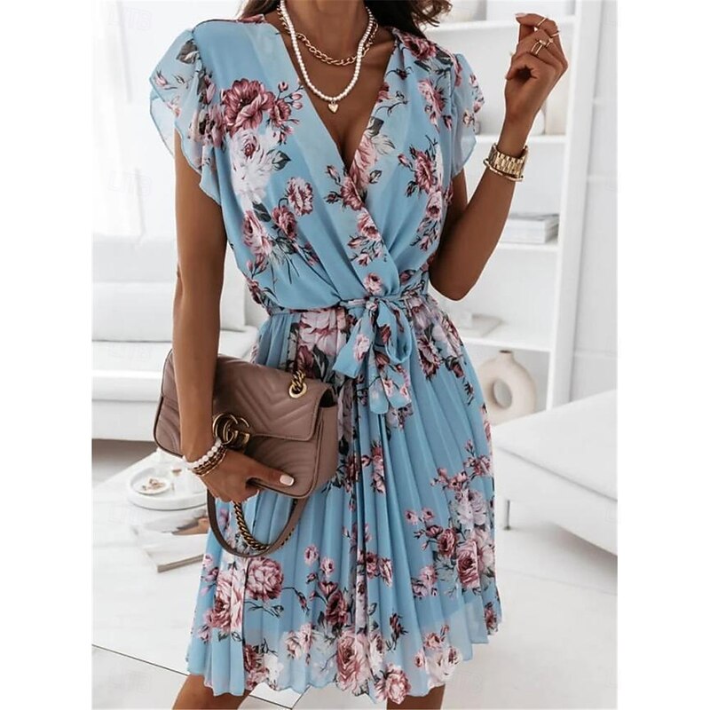 Women's Casual Dress Floral Print V Neck Mini Dress Stylish Casual Daily Date Short Sleeve Summer4