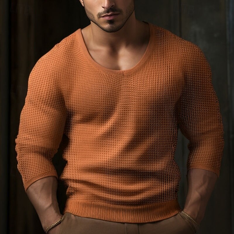 Men's Waffle Shirt T Shirt Tee Top Long Sleeve Shirt Long Sleeve V Neck Spring &  Fall Plain Fashion Designer Basic Vacation Street Going out Black Khaki Light Grey Top Tee for Men