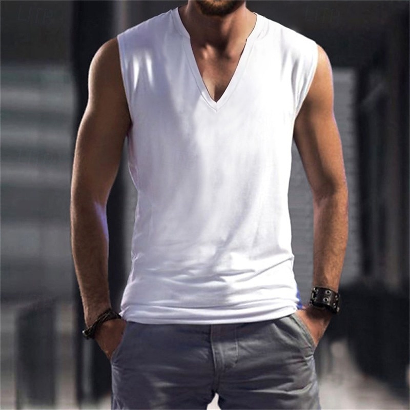 Men's Tank Top Vest Undershirt Sleeveless Shirt Sleeveless V Neck Summer Plain Fashion Classic Comfortable Street Casual Sports Black White Pink Top Tee for Men