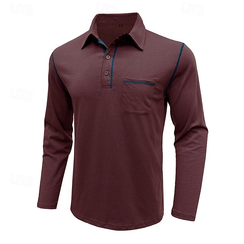Men's Golf Shirt Golf Polo Work Casual Lapel Long Sleeve Basic Modern Color Block Patchwork Button Spring &  Fall Regular Fit Wine Black Army Green Royal Blue Dark Gray Brown Golf Shirt2