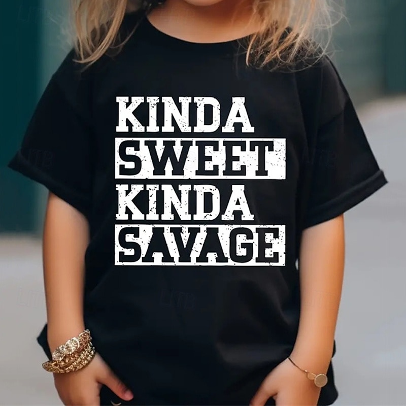 100% Cotton Kids Girls' Black Letters T shirt Tee Crew Neck Short Sleeve Outdoor Daily Vacation Classic Casual Print Summer