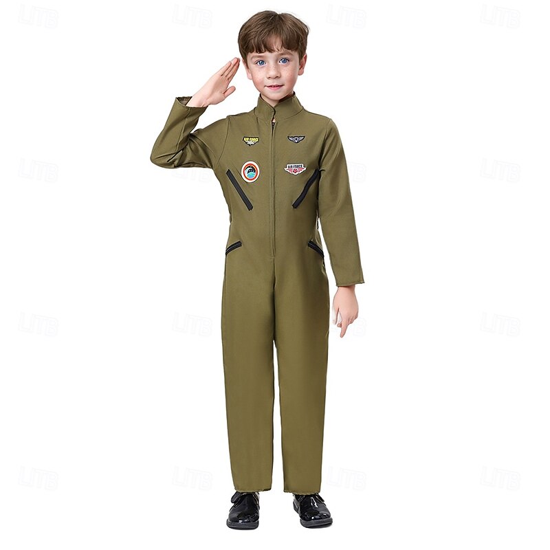 Pilot Halloween Costume Jumpsuit Carnival Costume Cosplay Kid's Boys' Masquerade Performance Easy Halloween Costumes Dress Up2