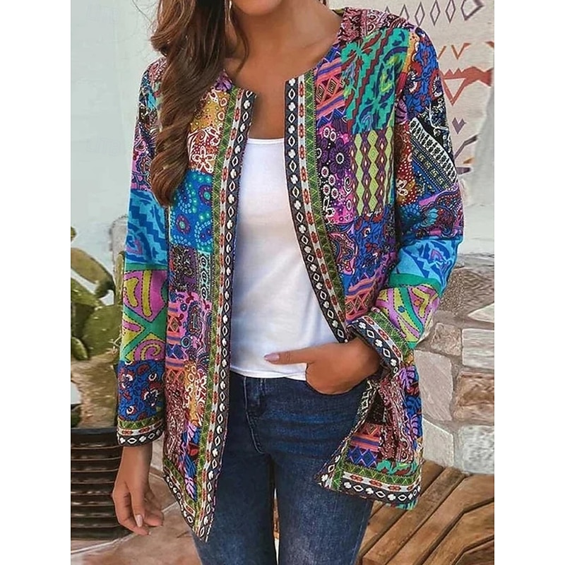 Women's Dressy Dusters Dressy Jackets Casual Jacket Spring Fall Winter Regular Coat Regular Fit Comfortable Casual / Daily Fashion Jacket Long Sleeve Print Solid Color Plain Adjustable Pink2