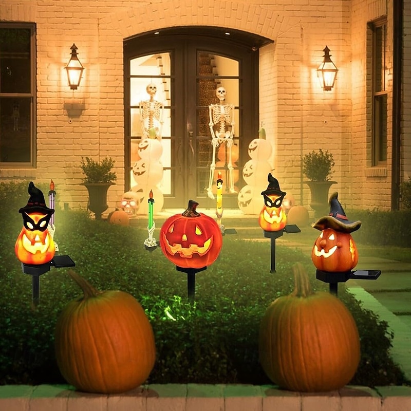 Halloween Outdoor Solar Pumplin Lights Jack O Lantern for Modern Yard Resin Floor Insert Landscape Decoration Spoof Pumpkin Lights