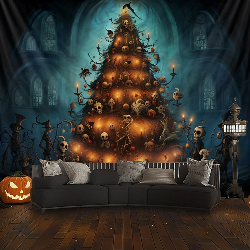 Halloween Decorations Hanging Tapestry Skeletons Halloween Tree Wall Art Large Tapestry Mural Decor Photograph Backdrop Blanket Curtain Home Bedroom Living Room Decoration4