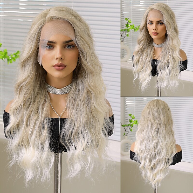 Synthetic Lace Wig Curly Style 26 inch Brown with Golden Highlights Middle Part 13x5x1 Lace Front Wig Women's Wig Light Brown Lace
