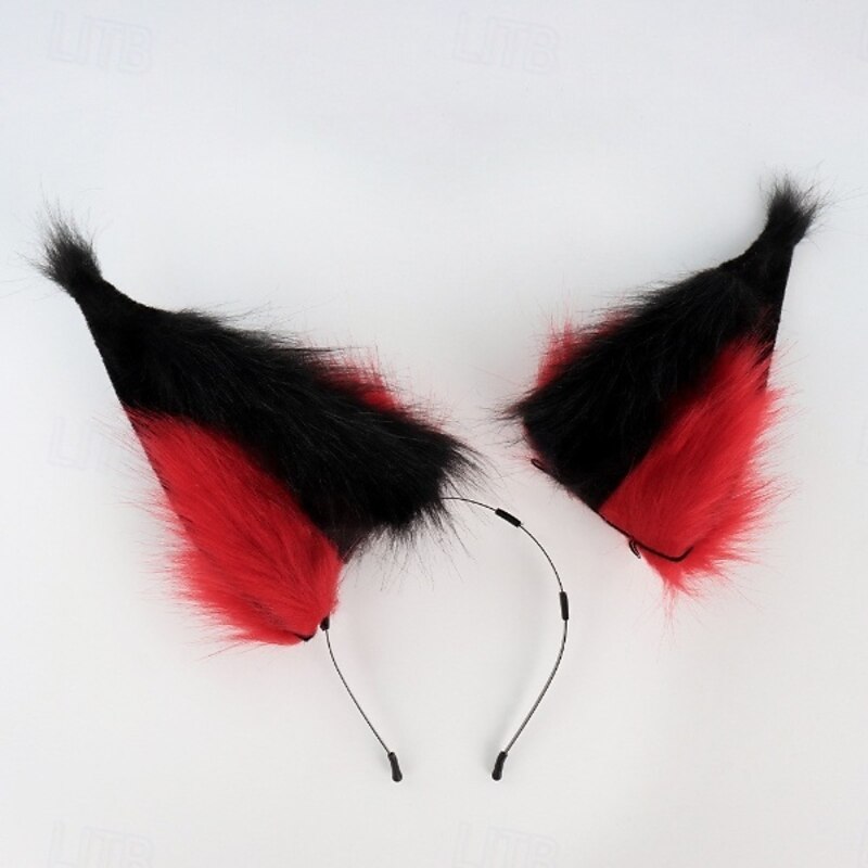 Anime Hazzbin cos Hotel Alastor Cosplay Prop Radio Demon Red Wolf Fox Ears Hairhoop Headwear Headband For Costume Accessories3