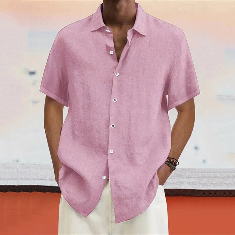 Men's Linen Shirt Summer Shirt Beach Wear Button Up Shirt Plain Vacation Curise Black White Blue Light Purple Short Sleeve Turndown Spring &  Fall Clothing Apparel Button-Down4
