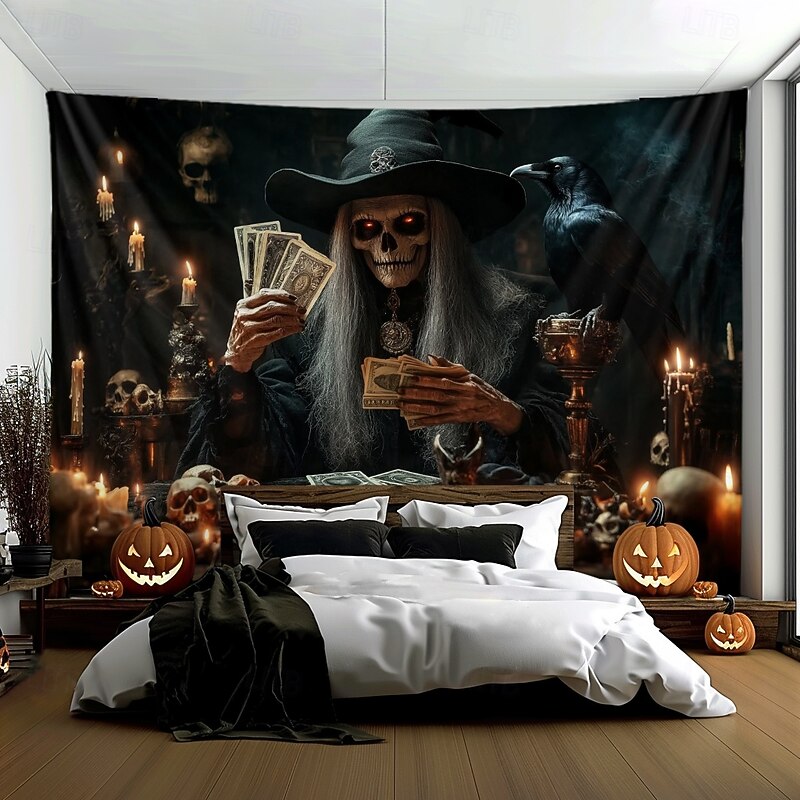 Halloween Decorations Hanging Tapestry Witches Castle Wall Art Large Tapestry Mural Decor Photograph Backdrop Blanket Curtain Home Bedroom Living Room Decoration 5