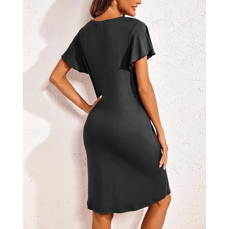 Women's Pajamas Nightgown Pure Color Fashion Casual Comfort Home Daily Bed Modal Comfort Breathable V Wire Short Sleeve Button Summer Spring Home Outfits2