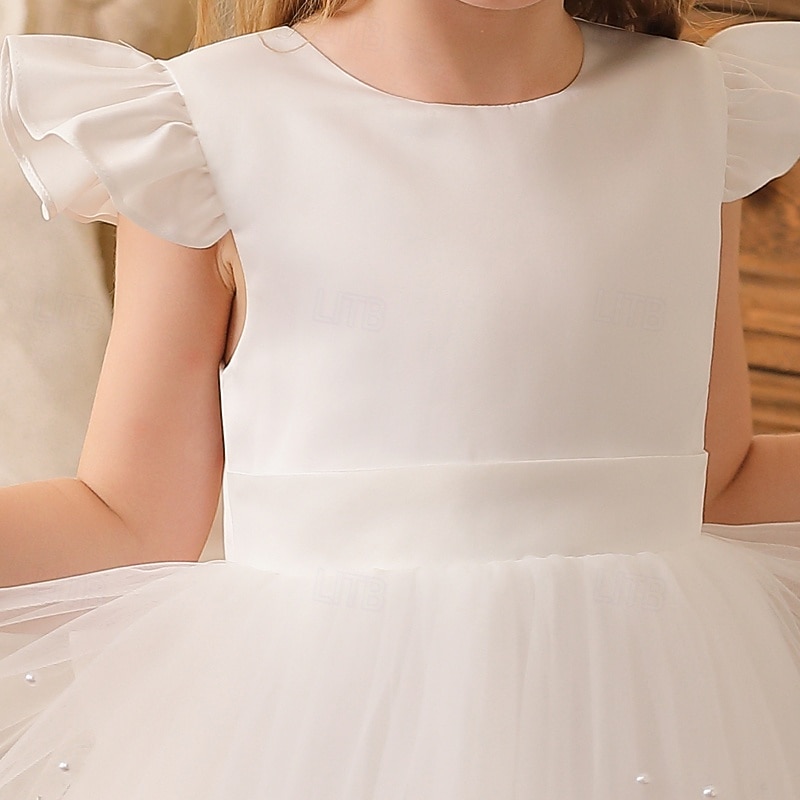 Kids Girls' Flower Girl Dress Party Dress Solid Color Sleeveless Wedding Party Special Occasion Backless Zipper Tie Knot Adorable Sweet Polyester Maxi Party Dress Summer Spring Fall 4-13 Years White3