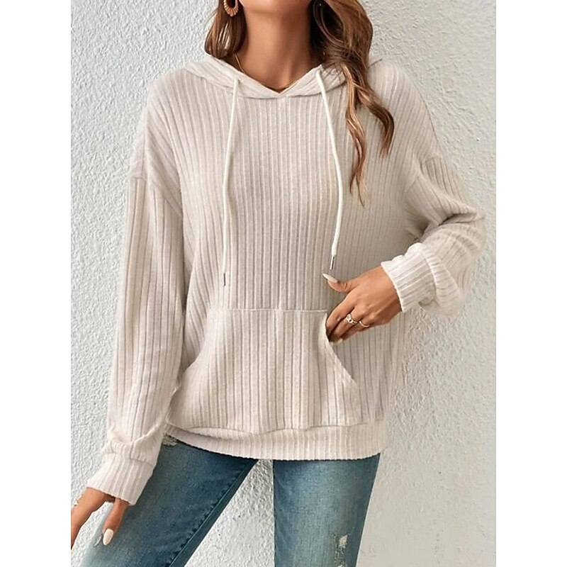 Women's Hoodie Sweatshirt Plain Crew Neck Long Sleeve Black Green Beige Gray Fall Winter3