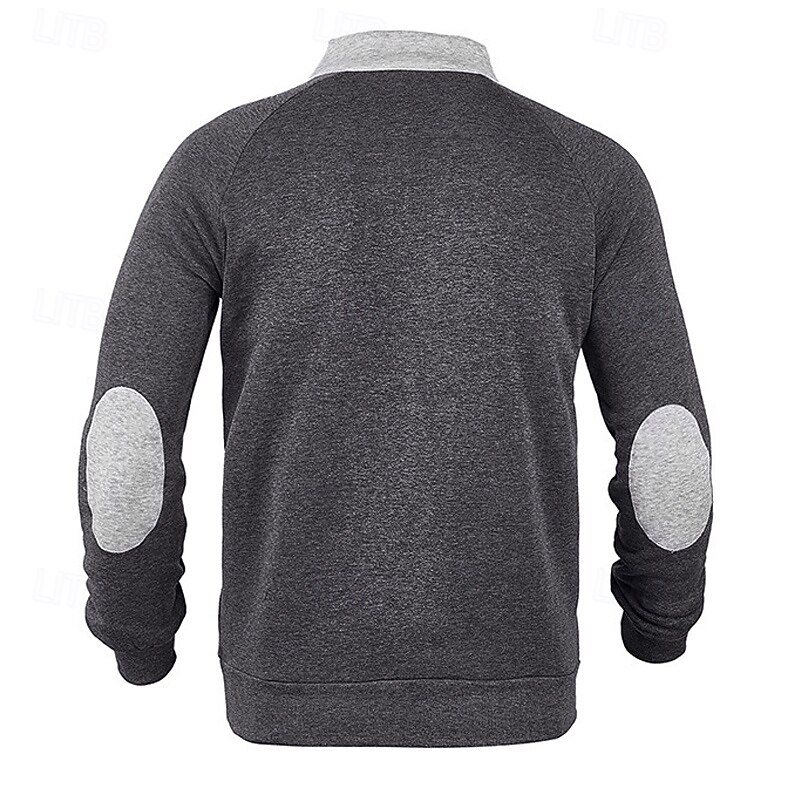 Men's Sweatshirt Quarter Zip Sweatshirt Black Navy Blue Fuchsia Light Grey Dark Gray Half Zip Color Block Patchwork Sports & Outdoor Daily Holiday Polyester Streetwear Basic Casual Spring & Fall 15