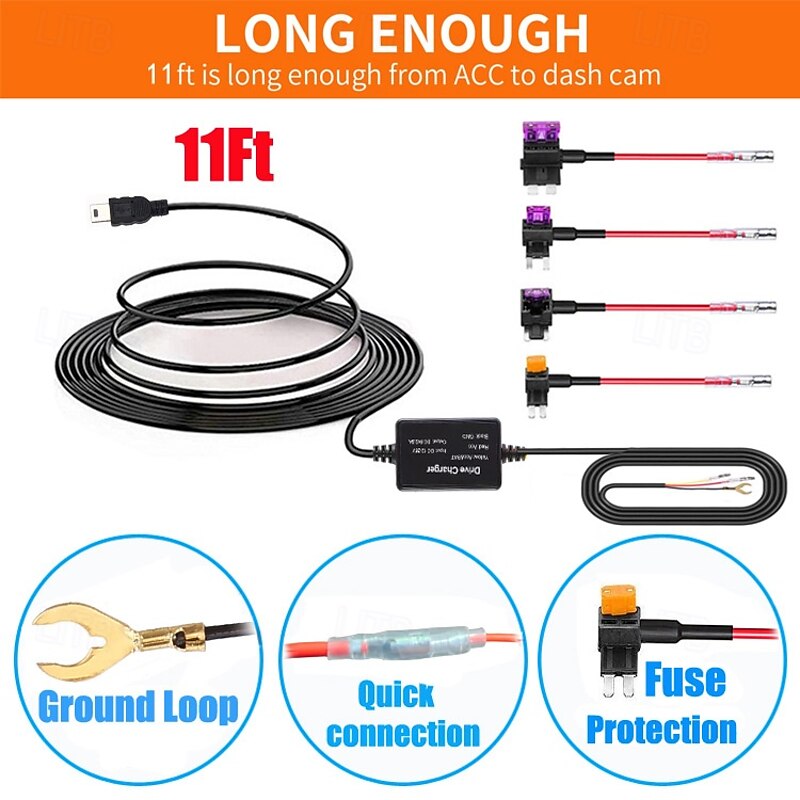 Dash Cam Hardwire Kit Safe Metal Mini USB Hard Wire Kit Wide Compatibility Scratch Resistant for Navigator3