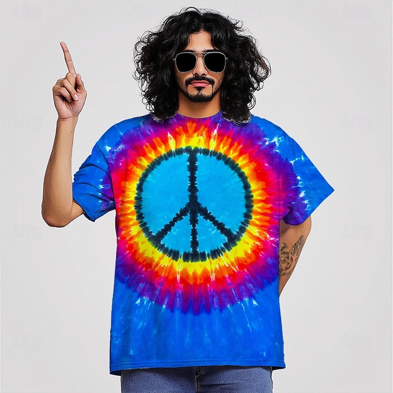 Hippie T-shirt Tie-Dye Tee 3D Tie Dye Print Retro Vintage 1980s 1970s For Men's Adults' Masquerade 3D Print Casual Daily3
