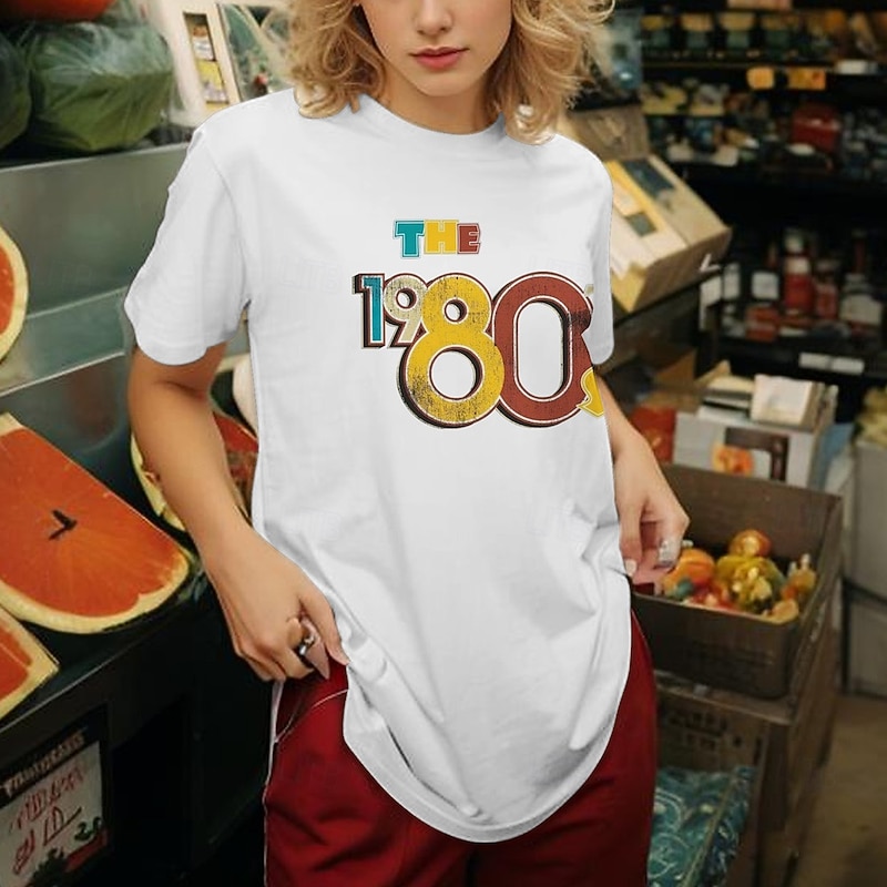 Retro Vintage T-shirt Basic Tee 80s For Women's Adults' Hot Stamping Party Casual Daily Cotton Blend2