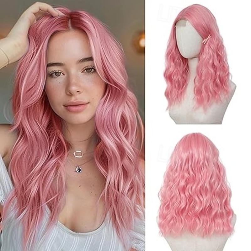 Wig Medium Length Wigs for Women Middle Part Synthetic Hair Wavy Wig with Upgraded Strands,Natural Hair Wig for Daily Party/Halloween Use4