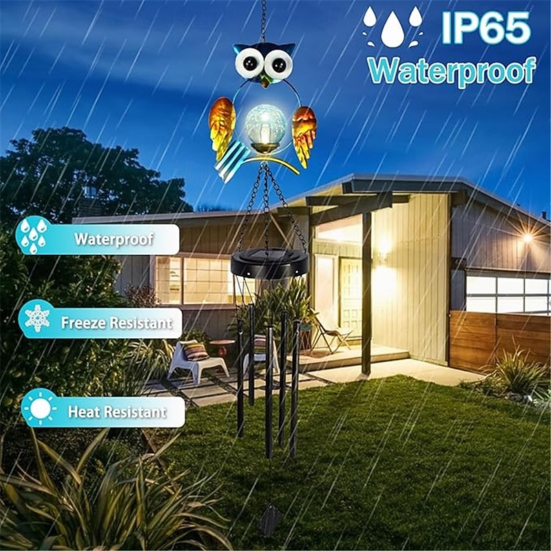 Solar Wind Chimes Outdoor Light Owl Garden Light Decoration Waterproof Metal Hanging Wind Chime for Courtyard Decoration Commemorative Wind Chime Graduation Gift for School Start 1PC