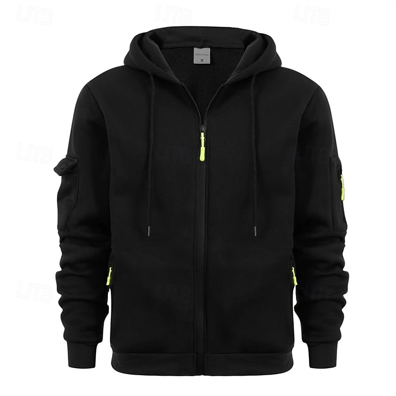 Men's Hoodie Full Zip Hoodie Black Navy Blue Brown Light Grey Dark Gray Hooded Plain Pocket Sports & Outdoor Daily Holiday Polyester Streetwear Basic Casual Spring &  Fall Clothing Apparel Hoodies4