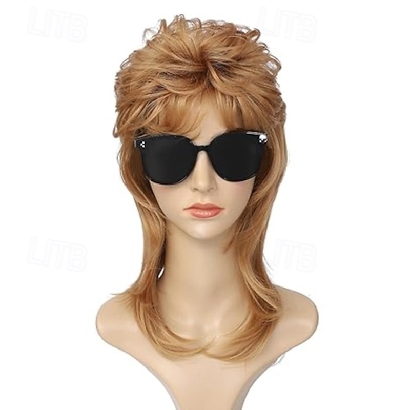 Mullet Wigs for Women Curly Soft Heat Resistant Shoulder Length Hair 80s Rocker Cosplay Halloween Wigs3