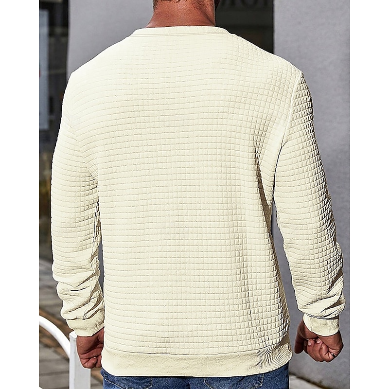 Men's Sweatshirt Waffle Sweatshirt Black Dark Gray Beige Crew Neck Plain Ribbed Textured Knit-texture Sports & Outdoor Daily Holiday Polyester Streetwear Basic Casual Spring &  Fall Clothing Apparel4