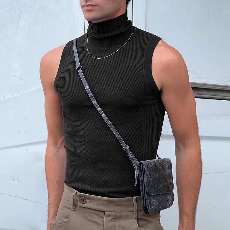 Men's T Shirt Tank Top Turtleneck shirt Muscle Shirt Sleeveless Turtleneck Summer Solid Color Pit Strip Fashion Designer Muscle Ribbed Outdoor Dailywear Black White Top Tee for Men2