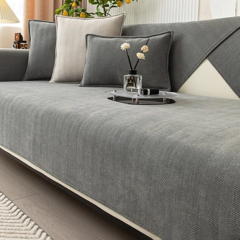 Herringbone Chenille Fabric Waterproof & Antifouling Sofa Covers - Elegant and Durable Design - Protects Against Spills, Stains, and Scratches