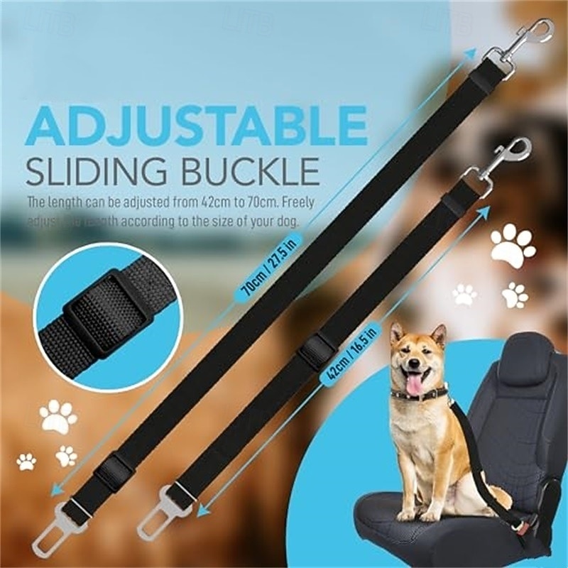 Dog Seat Belt Adjustable, Clip for Car, 2pcs, Universal Fit for Dogs, Durable Car Safety Harness
