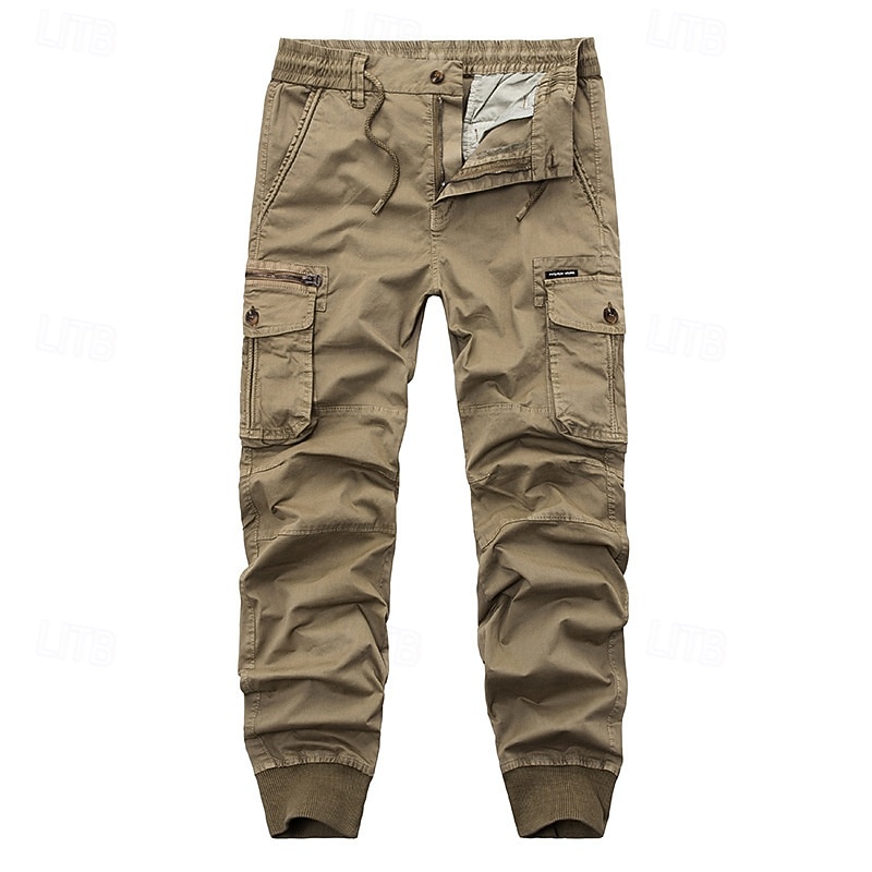 Men's Cargo Pants Joggers Tactical Pants Trousers Buttons Multi Pocket Elastic Cuff Plain Wearable Outdoor Daily Camping & Hiking Fashion Classic Black Wine2